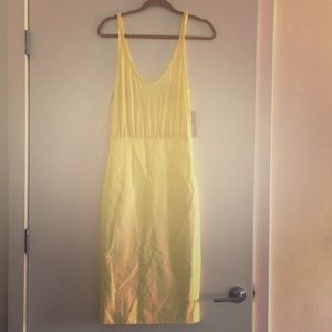 Yellow dress. Cotton top and faux leather bottom